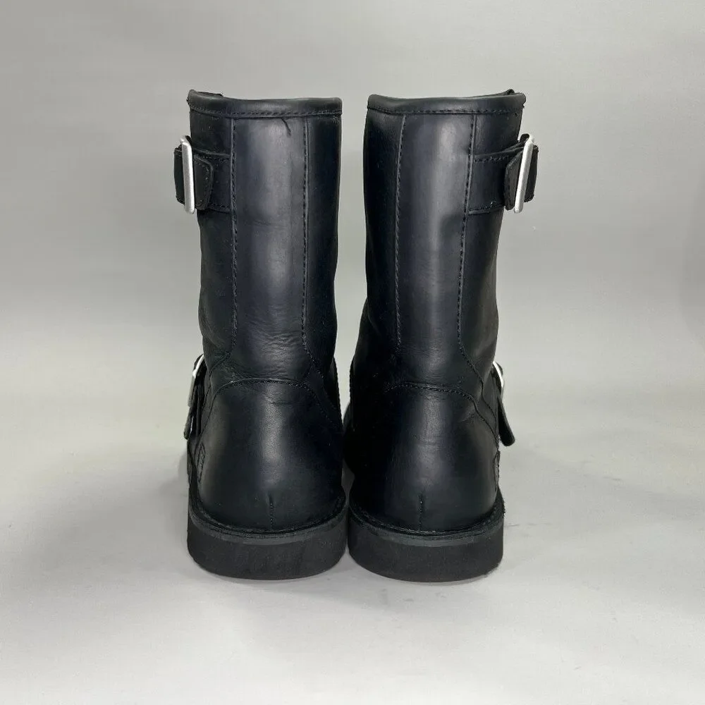 UGG Gallatin Boots Mens Size 8 Black Leather Buckle Motorcycle Moto Biker Winter